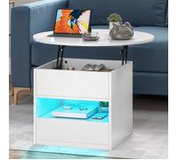 Table Basse Ronde LED YITAHOME, Plateau Relevable, Rangement Caché, Design Brillant, 80x80x49.5 cm