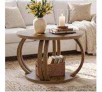 Table Basse Ronde,Little Tree,80×80×50 cm,Table de Salon avec étagère de Rangement à 2 Niveaux et Base Incurvée,Marron Rustique