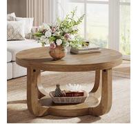 Table Basse Ronde,Little Tree,80x80x41 cm,Table d'appoint à 2 Niveaux avec Rangement et Plateau et Base épais,Chêne