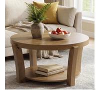 Table Basse Ronde,Little Tree,86×86×45 cm,Table d'appoint à Deux Niveaux avec étagère Ouverte Pour Salon,Séjour,Brun Clair