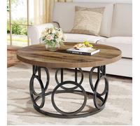 Table basse ronde - LITTLE TREE - Industriel - 80x80x45 cm - Bois massif et pieds métal - Marron