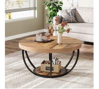 Table basse ronde - LITTLE TREE - Little Tree - 80×80×45 cm - 2 niveaux - Pieds métal, finition chêne