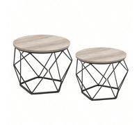 Table Basse Ronde, Lot De 2, Table D'appoint, Bout De Canapé, Style Industriel, Plateau Amovible, Cadre En Acier, Grège Et Noir Gris
