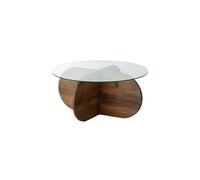 Toilinux - Table basse ronde Luminix en verre et bois massif - Marron foncé - Luminix