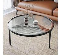 Table basse ronde minimaliste avec plateau en verre trempé et cadre en métal - Table centrale élégante pour décoration de salon