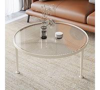 Table basse ronde minimaliste avec plateau en verre trempé et cadre en métal - Table centrale élégante pour décoration de salon