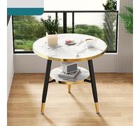 Table basse ronde moderne à double couche pour salon et salle à manger, table de cocktail et table à thé Slish avec pieds en métal noir, 70 x 70 x 72 cm, bureau de réception polyvalent (couleur A)