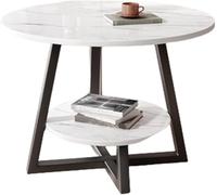 Table Basse Ronde Moderne avec Structure métallique croisée et Plateau en Panneau de Fibres de densité Moyenne, Montage Facile, Centre Simple avec étagère Ouverte d'extrémité