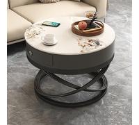 Table basse ronde moderne avec tiroir et plateau de roche, table centrale d'appoint du milieu du siècle avec rangement pour salon