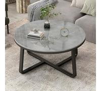 Table basse ronde moderne en ardoise et métal 71,1 x 71,1 x 45,7 cm (L x l x H) Base noire élégante Dessus gris marbre élégant Parfait pour la décoration du salon ou du bureau