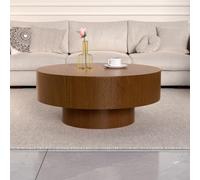 Table Basse Ronde Moderne en Forme de Tambour pour Salon, Petite Table d'appoint Circulaire Minimaliste en Bois de Style Milieu du siècle avec Une Base Robuste pour Appartement,K80