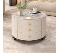 Table basse ronde moderne en imitation marbre avec 3 tiroirs, table d'appoint de rangement mobile de luxe, cadre en bois, table d'appoint pour canapé pour salon, petit espace