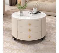 Table basse ronde moderne en imitation marbre avec 3 tiroirs, table d'appoint de rangement mobile de luxe, cadre en bois, table d'appoint pour canapé pour salon, petit espace