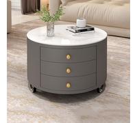 Table basse ronde moderne en imitation marbre avec 3 tiroirs, table d'appoint de rangement mobile de luxe, cadre en bois, table d'appoint pour canapé pour salon, petit espace