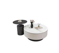 Table basse ronde moderne en marbre avec tiroirs cachés, table d'appoint en pierre noire pour le salon et le bureau, élégante cocktail Ta