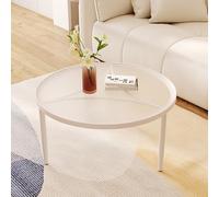 Table basse ronde moderne en verre avec cadre en métal en forme d'anneau, petite table basse pour salon, chambre, balcon, maison et bureau (couleur : pieds de table blanc+blanc, taille : 70 x 45 cm)