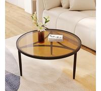 Table basse ronde moderne en verre avec cadre en métal en forme d'anneau, petite table basse pour salon, chambre, balcon, maison et bureau (couleur : pieds de table noirs+marron, taille : 70 x 45 cm)