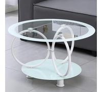 Table basse ronde moderne pour salon et petits espaces - Design unique en verre avec pieds en fer - 70 x 70 cm - Blanc - Élégant et minimaliste parfait pour la décoration de la maison