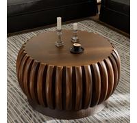 Table basse ronde moderne pour salon, ferme, table basse circulaire en bois avec cannelé rustique pour petit espace, bureau, appartement, noyer