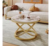 Table Basse Ronde Moderne, Table à thé en Faux marbre, Dalle de Roche Monobloc, Cadre en métal, Forte capacité de Charge pour Le Salon et la Maison(C,60cm)