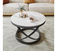 Table Basse Ronde Moderne, Table à thé en Faux marbre, Dalle de Roche Monobloc, Cadre en métal, Forte capacité de Charge pour Le Salon et la Maison(F,50cm)