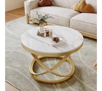 Table Basse Ronde Moderne, Table à thé en Faux marbre, Dalle de Roche Monobloc, Cadre en métal, Forte capacité de Charge pour Le Salon et la Maison(D,80cm)