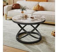 Table Basse Ronde Moderne, Table à thé en Faux marbre, Dalle de Roche Monobloc, Cadre en métal, Forte capacité de Charge pour Le Salon et la Maison(E,70cm)