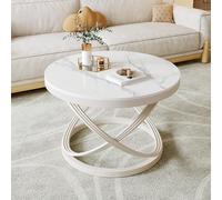 Table Basse Ronde Moderne, Table à thé en Faux marbre, Dalle de Roche Monobloc, Cadre en métal, Forte capacité de Charge pour Le Salon et la Maison(B,60cm)
