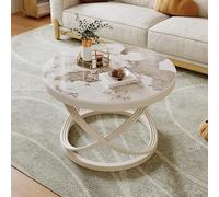 Table Basse Ronde Moderne, Table à thé en Faux marbre, Dalle de Roche Monobloc, Cadre en métal, Forte capacité de Charge pour Le Salon et la Maison(A,60cm)