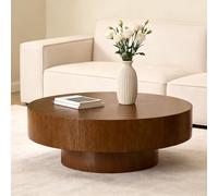 Table Basse Ronde Moderne, Table De Salon En Bois Naturel Veiné Marron Avec Socle Solide, Plateau Spacieux Et Coins Arrondis Sécuritaires, Table D'appoint Polyvalente Pour Salon Et Appartement,D100cm