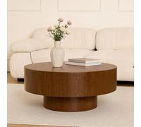 Table Basse Ronde Moderne, Table De Salon En Bois Naturel Veiné Marron Avec Socle Solide, Plateau Spacieux Et Coins Arrondis Sécuritaires, Table D'appoint Polyvalente Pour Salon Et Appartement,D77.5cm