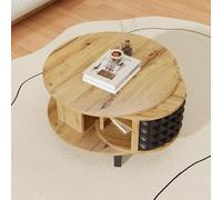 Table Basse Ronde, Multifonctionnelle Table Pivotante Table De Salon, Table D'appoint avec Rangement Interne Caché,80 Cm Bois Et Noir