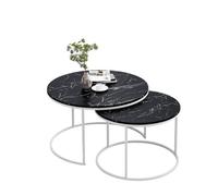 Table basse ronde PARIS lot de 2 marbre noir structure métal blanc tables basses design salon