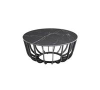 KLODIE - Table Basse Ronde Plateau Céramique Marbré Cadre Métal Gris Anthracite -