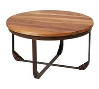 Table Basse Ronde Plateau en Bois de Recyclé et Pied en Acier - THARA -
