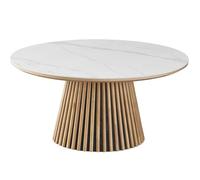 HOMIFAB Table Basse Ronde Plateau en céramique Effet marbre et Bois Clair Ø80 cm - Ada