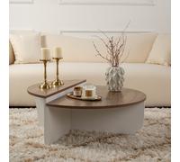 CONCEPT USINE | Table Basse Modulable 2-en-1 Ø90 cm Blanc & Noyer XYN | Design Podium ou Duo Séparable | Style Contemporain Élégant | Bois Mélaminé Résistant | Montage Facile