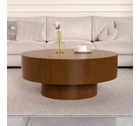 Table Basse Ronde pour Salon, Table Basse Moderne Rustique Minimaliste en Forme de Tambour avec Base Robuste, Table d'appoint pour Appartement,K80