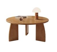 Table basse ronde pour salon - Table centrale en bois massif de style médiéval avec dessus large, pieds robustes, design épais - Table basse élégante pour la maison et le bureau (blanc, 70 x 42 cm)