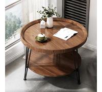Table Basse Ronde Salon à 2 Couches, Table Basse Vintage avec Support en Métal, Renflement Autour du Plateau, Table Salon Basse for Petits Espaces