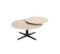 Table basse ronde Satellit - Plateau pivotant céramique finition chêne - 80x80xH41cm