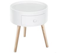Table basse ronde - SOGEU - Scandinave - Blanc - Bois massif - Tiroir de rangement