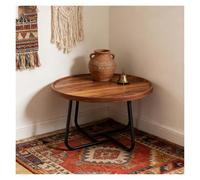 Table basse ronde, table basse circulaire gigogne avec design cannelé pour salon, chambre, bureau, balcon, cour, bois, 80 cm