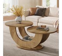 Table basse ronde, table basse de style campagnard à deux niveaux avec piètement en U, table d'appoint moderne, table console pour salon ou bureau à domicile À propos de cet article✅ Design remarquabl