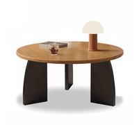 Table basse ronde, table d'appoint en bois massif pour salon, table d'appoint de style ancien moyen, motif vent crème, parfaite pour canapé et coin