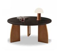 Table basse ronde, table d'appoint en bois massif pour salon, table d'appoint de style ancien moyen, motif vent crème, parfaite pour canapé et coin