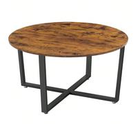 Table Basse Ronde, Table De Salon, Alinru, Montage Facile, Marron Rustique Et Noir Marron