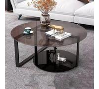 Table Basse Ronde,Table de Salon Moderne à 2 Niveaux en Verre Trempé et Fer Noir,Plateau Inférieur Rond,Structure Croisée Ajourée,Design Nordique Élégant pour Salon B,60CM