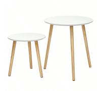 Table Basse Ronde, Table de Salon Moderne Minimaliste, Lot de 2, Table d'Appoint, avec Pieds en Bois de Pin, Style Scandinave, pour Salon, Balcon, Blanc et Couleur BoisÉe À propos de cet articleSENSAT