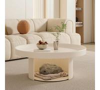 Table Basse Ronde, Table de Salon, pour s'asseoir par Terre, Blanche, Bout, Petite Basse, Moderne Simple
